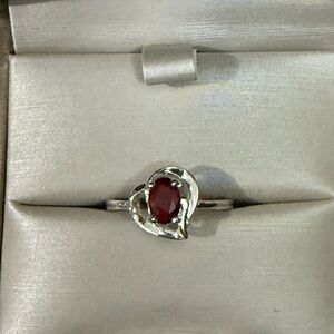 Elegant Silver Heart Ring with Red Gemstone